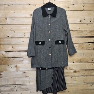 Usindo Skirt Top Set Medium Women's Black Midi Boho Art to Wear Artsy Lagenlook